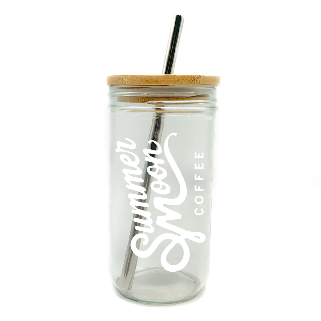 Tall Glass With Bamboo Lid And Glass Straw - Everything But Coffee